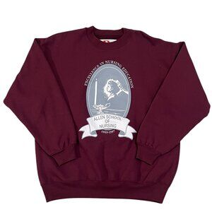 Vintage Allen School Of Nursing Sweatshirt Size L Dodger USA Pullover Red 90's